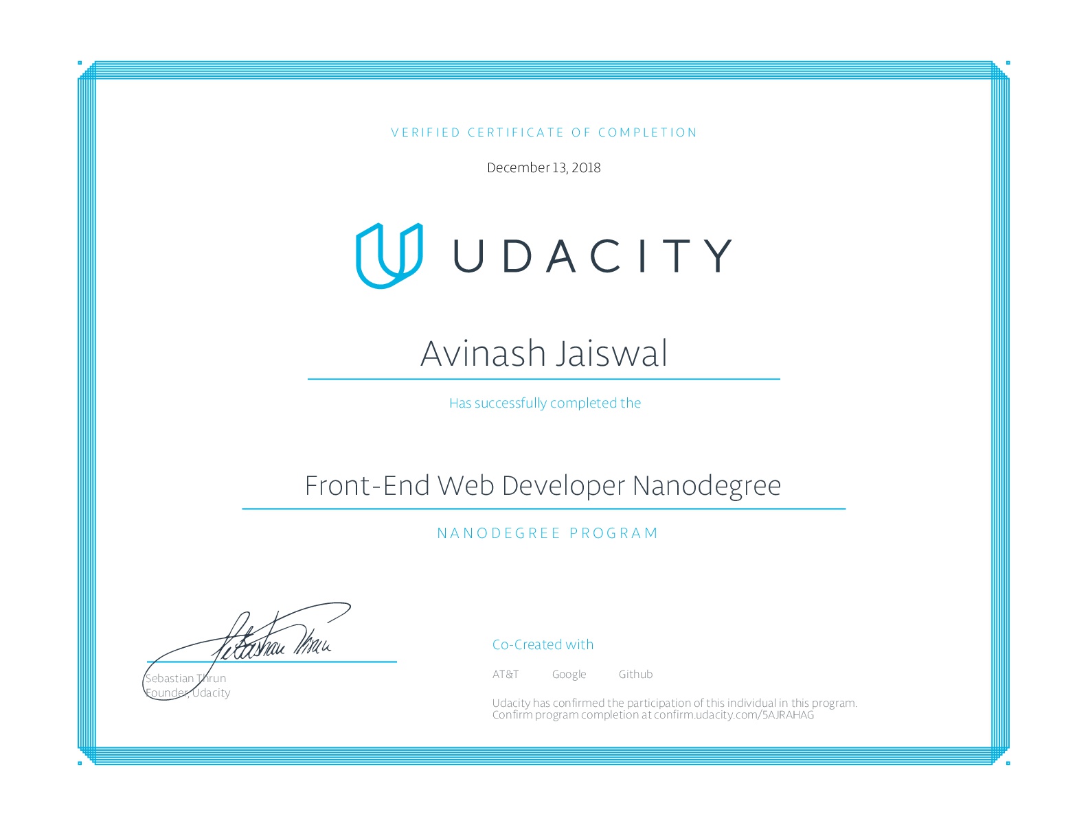 Udacity Nanodegree certificate
